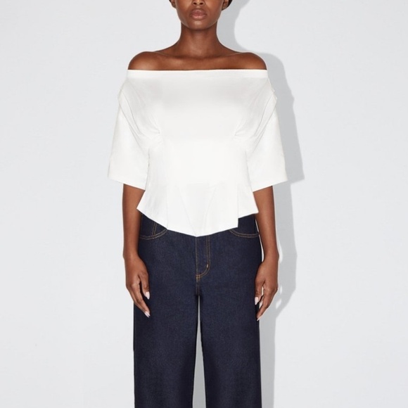 KHY OFF THE SHOULDER PLEATED SHIRT CINCHING TEE - Picture 2 of 12